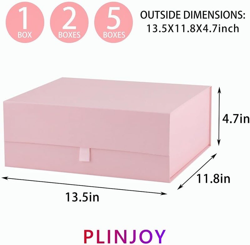 PLINJOY 2 Pcs Pink Gift Box Large 13.5x11.8x4.7 Inches, Pink Gift Boxes for Presents with Magnetic Closure Lid, Luxury Gift Box Rectangle Collapsible Boxes for Gift Packaging - Image 4